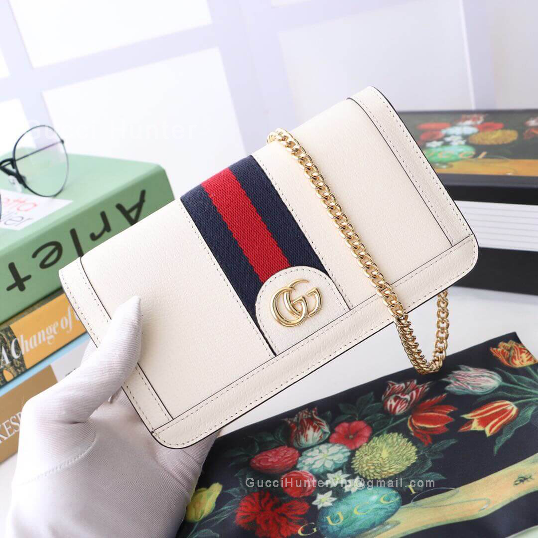 Gucci Chain Leather Shoulder Bag White 523158